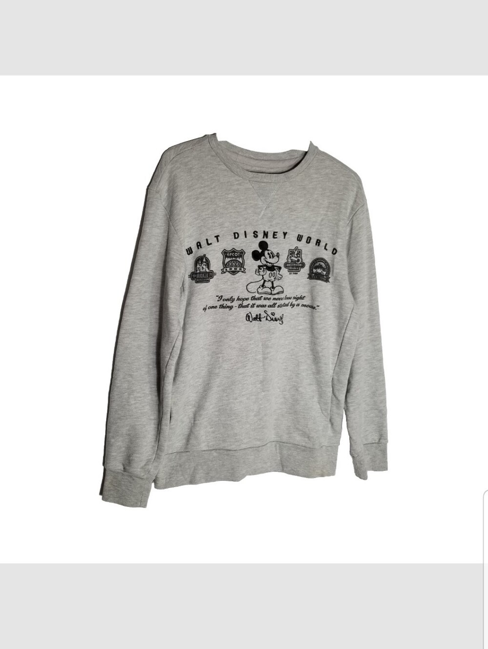 Disney Parks Mickey Mouse Walt Disney World Sweatshirt Men's Medium Gray Pockets